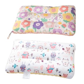 Annette 100%純棉可水洗兒童枕頭, 花朵獨角獸 + 好朋友 米色, 柔軟透氣, 花朵獨角獸 + 好朋友-米