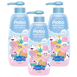 Probo 博寶兒 佩佩豬 柔護泡泡露, 三合一功效, 草本複合植萃, 柔膚胺基酸, 植萃低敏, 500ml, 3瓶