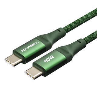 POLYWELL 寶利威爾 Type-C To Type-C PD編織快充線 60W 鋁合金 PW15-W45-M861, 1m, 綠色, 1條