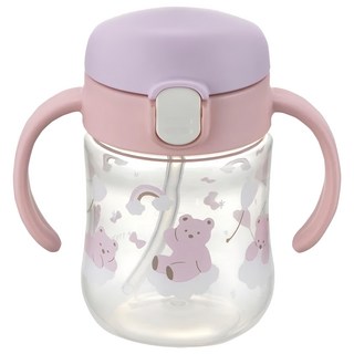 Richell 利其爾 TLI熊愛尼鴨嘴吸管水杯 200ml 5個月以上適用, Pink Bear, 1個