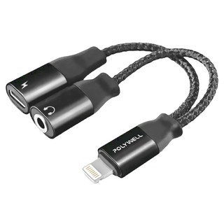 POLYWELL 寶利威爾 Lightning-3.5mm + 充電二合一 音源耳機轉接線, 13cm, PW15-W45-A284, 1條