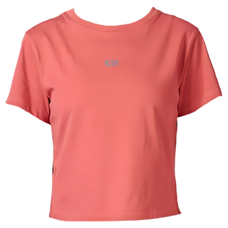 KZM 女款LOGO短版上衣 20支棉厚度 透氣佳 BIO水洗處理 清涼有型, M, 珊瑚橘