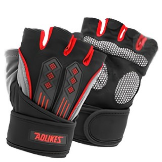AOLIKES 奧力克斯 加墊半指手套, 紅色, 1雙
