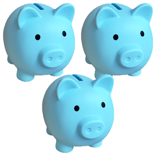 小豬存錢筒 搪膠小豬存錢罐 尺寸10x7x9cm, 藍色, 3個