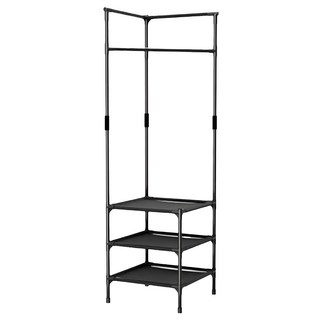 【德利生活】角落隨手掛衣帽架 三層 黑色 多層置物架 簡約時尚, 45 × 45 ×120cm