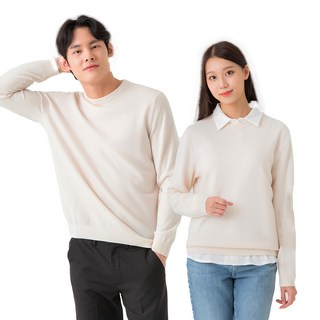 CARET 男士 SFM 100%羊毛圓領毛衣, M, 象牙白