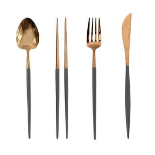 SSUEIM Mariebel系列 不鏽鋼餐具4件組 安全衛生 鈦不鏽鋼材質, 湯匙 + 筷子 + 叉子 + 刀, 霧炭色, 1組