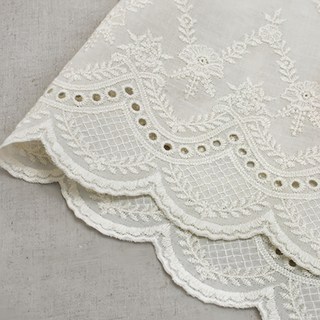 野花波浪棉質刺繡蕾絲 20 x 180 公分, 1入, 自然原色