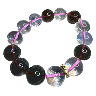 雙色水晶造型手串/手珠 14mm, 白水晶 + 茶晶