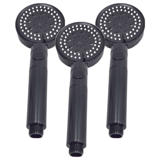 多功能5段出水模式沐浴增壓蓮蓬頭 ABS材質 一鍵止水開關設計, 黑色, 3個