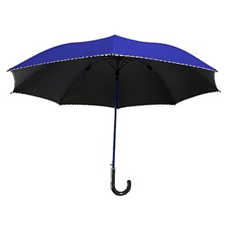 TDN RACING 公爵冷酷傘, 多人傘面, 皮革握把, 格紋包邊, 防雷擊傘尾, 晴雨兩用, 99.999%遮光率, 英國藍