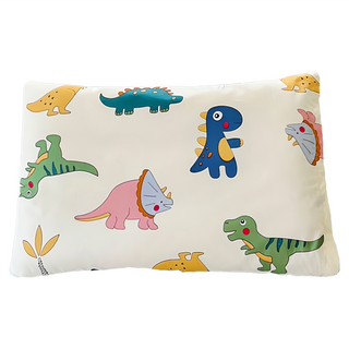 100%天然兒童乳膠枕頭 100%純棉表布 多款可選, 26 x 43 x 6.5cm, 恐龍聚會 白色, 1個