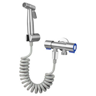 馬桶噴槍組，304不鏽鋼雙控角閥，太空鋁免釘座，1.5米伸縮電話線管, 1組