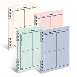 Munid 螺旋四分割筆記本四入組, 1組, 象牙白+橘色+綠色+藍色