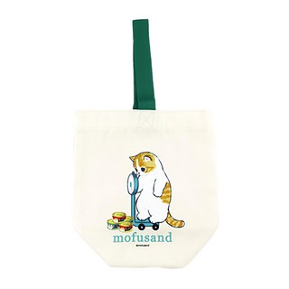 mofusand 貓福珊迪飲料提袋 量體重 可愛圖案混色 輕巧帆布, 白色 + 綠色, 1個