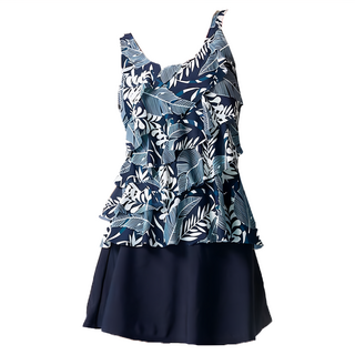 Summer love 夏之戀 大女長版二件式泳裝 Set 3L 號, 深藍色 + 白色