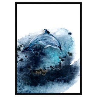 菠蘿選畫所 水彩世界海豚掛畫 59.4 x 42cm 畫框 簡約風格壁畫, 黑色