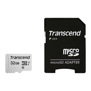 Transcend 創見 TF microSDHC-300S 32GB 記憶卡 附轉卡, UHS-I, 讀取速度高達 95MB/s, 適用於手機、平板和相機, 1組