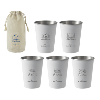 BLACK HAMMER 野趣不鏽鋼疊疊分享杯五入組 430ml, 附收納袋, 白色, 1組