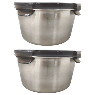 RICH 里奇 304不鏽鋼 圓形保鮮盒 可微波 13.5 x 7cm, 2個容器 + 2個蓋子, 2個