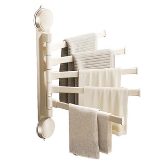 費歐家 免打孔旋轉吸盤式多桿毛巾架, 奶油白, 1個