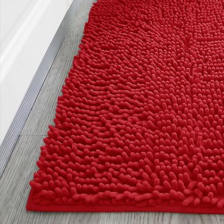 G+ 居家 雪尼爾長毛止滑墊 熱情紅 超細纖維材質 強力防滑 超吸水速乾, 130 x 40cm
