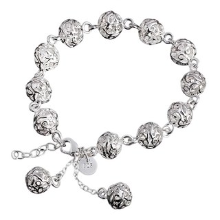 馥瑰馨盛 轉運球手鍊 鍍925銀, 15~17cm, 鏤空玲瓏銀飾