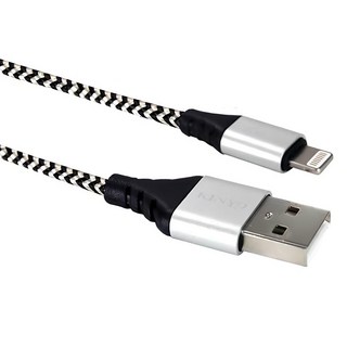 Kinyo 蘋果交錯格紋極速充電傳輸線 USB-A-蘋果8 Pin 39.6g, 2m, 白色/黑色, 1條