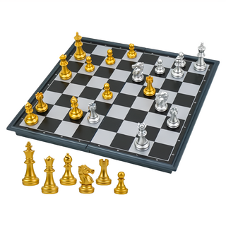 磁性西洋棋, 折疊式設計, 高級ABS塑料, 外出攜帶方便, 金銀版, 1組