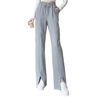 鬆緊腰開岔棉褲, 高腰顯瘦長腿必備款, 腰寬30~38cm + 臀寬53cm + 褲管寬22cm + 褲檔34cm + 全長97cm, 灰