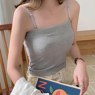 平口百搭帶胸墊背心 Set 2件 肩帶可調可拆 棉+聚酯纖維, 胸圍60cm 全長40cm, 灰色