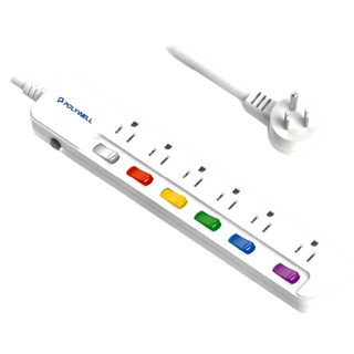 POLYWELL 寶利威爾 6切6座電源延長線 3孔 PW15-T05-A034, 2.74m, 白色, 1條