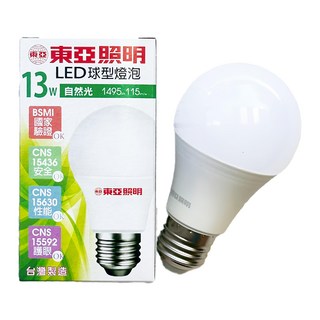 TOA 東亞照明 全電壓LED球泡燈 台灣製 13W E27 4000K, 自然光, 1個