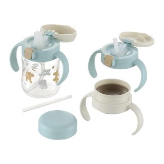 Richell 利其爾 TLI 三階段水杯禮盒組 5個月以上開始學習 吸管/奶嘴/鴨嘴杯, 布逗兒, 270ml, 1組