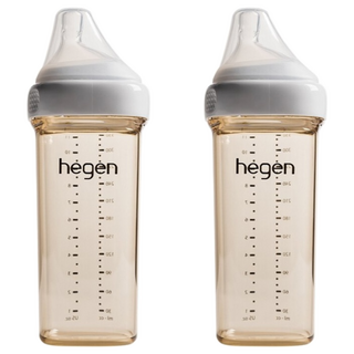 hegen 金色奇蹟 PPSU 多功能方圓型寬口奶瓶 極致柔軟仿真乳感奶嘴 防脹氣排氣閥, 白透明色, 330ml, 2個