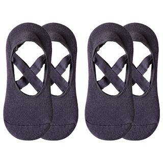 NicoFun 愛定做 加厚毛巾底芭蕾舞鞋防滑瑜珈短襪 女襪 2雙 深灰, 22~24.5cm