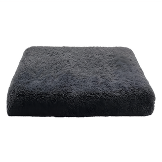 方形寵物沙發床，長毛絨，回彈記憶海綿，貓咪/狗狗適用, M, 深灰色, 1個