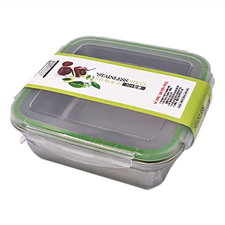 拍平方 不鏽鋼保鮮盒 正方形 304不鏽鋼材質 1200ml 18x18x7, 1個