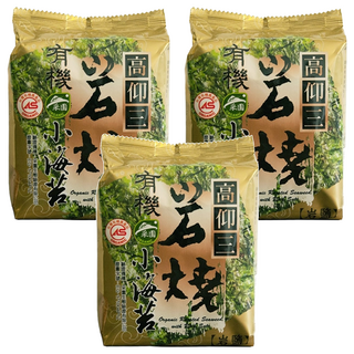 高仰三 有機岩燒小海苔9切, 嚴選韓國無汙染海域, 搭配佐料更好吃, 酥脆好吃, 11g, 3包