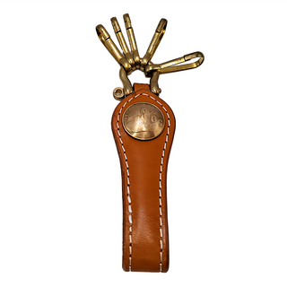 真皮植鞣牛皮銅釦五金腰掛鑰匙圈 KB112, 黃棕色, 1個