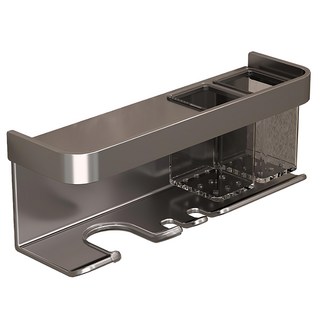 超級工廠 浴室置物架 多功能吹風機架 免釘膠款, 黑色, 節省空間設計, 1個, 13*30*9.2cm