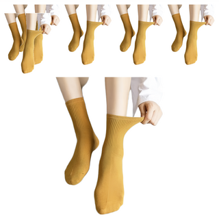 韓風INS多色文青純色百搭長襪 棉+聚酯纖維 全長26cm, 土黃色, F