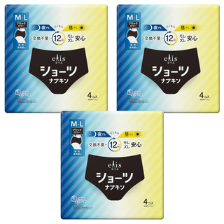 elleair 艾黎艾爾 elis 愛麗思 黑色安睡褲 晝夜長時間不側漏, M~L, 4片, 3包