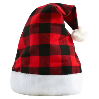 摩達客 耶誕派對紅黑格紋毛邊聖誕帽, YS-XH21001, 1個