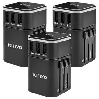 Kinyo 多合一萬國轉接頭 MPP-2345-1, 黑, 3個