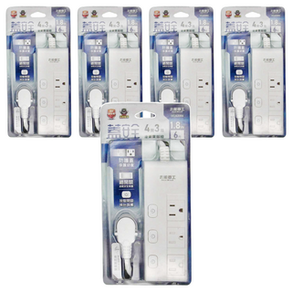 MAX STAR 太星電工 蓋安全四開三插滑蓋電腦線 1.8m, 白色, 5條