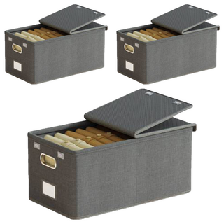 Couselect 陽離子可折疊連體蓋衣物收納箱 深灰色, XL(53 x 30 x 26cm), 3個