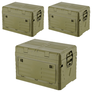 STYLE 格調 大容量雙層戶外收納箱 防水防塵 可折疊, 軍綠色, 加大款, 3個