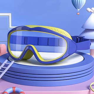 大鏡框防水防霧蛙鏡泳鏡 潮汐藍 兒童游泳眼鏡, 鏡框16 x 6.5cm + 鏡帶22cm, 1個