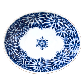 藍染橢圓皿系列-日本製 容量350mL 陶瓷材質, 藍染唐草, 1個
